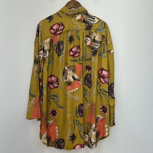 Free People - Silky Nights Floral And Birds Button Down Oversized Blouse Small - Picture 10 of 11